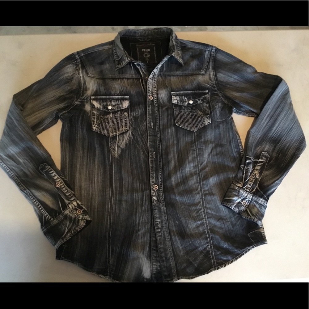 Men's Washed Black Button-Down Casual Shirt